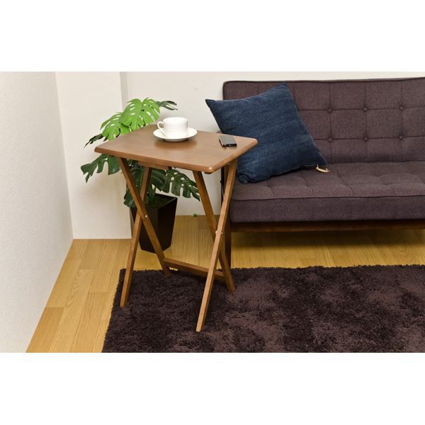 スーパSALE10倍＆4時間限定10％OFF フォールディングテーブル/折りたたみテーブル 【ブラウン】 幅48cm×奥行37cm 木製 省スペース収納 【完成品】【代引NG】 テーブル