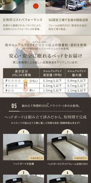 ヘッドボード付き シンプル ローベッド ダブルサイズ (SGマーク国産ボンネルコイルマットレス付き) ライト付き 棚付き 低床 合皮レザーフレーム 低ホルムアルデヒド 国産ベッドフレーム  ブラウン代引NG ベッド