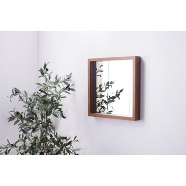スーパSALE10倍＆4時間限定10％OFF 姿見鏡 ウォールミラー 幅42cm L ウォールナット 正方形 3mm飛散防止ミラー リビング ベッドルーム 寝室 ドレッサー 玄関 鏡 壁掛け