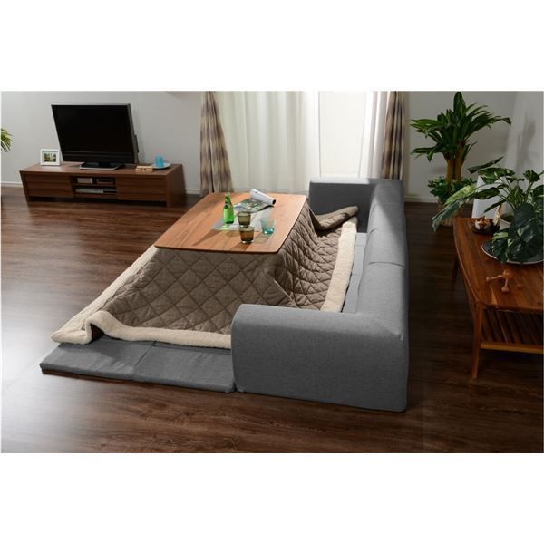 フロアソファー 折りたたみフロアマット付き Lサイズ グレー 約幅250cm 洗えるカバー付き 日本製 〔リビング〕代引NG