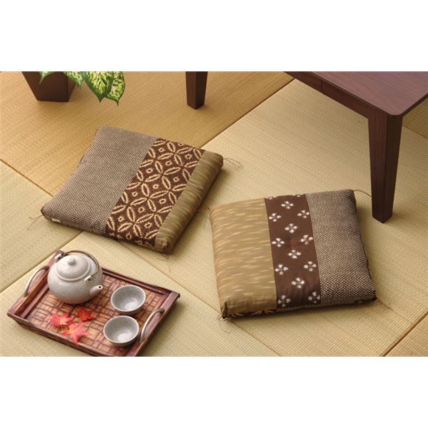 和柄 小座布団 ブラウン 2枚組 側サイズ 約40×40cm 製品サイズ 約37×37cm 綿100％ 日本製 〔リビング 居間 店舗〕代引NG クッション・座布団 クッション