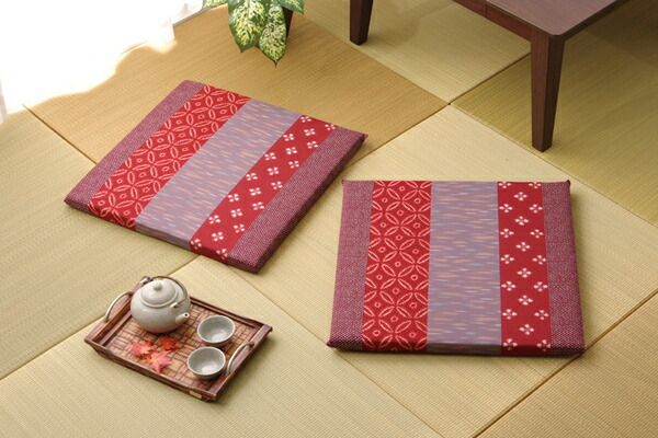 和柄 座布団 ブルー 約55×55cm 2枚組 綿100％ 日本製 絣和柄 座布団 〔リビング 居間 店舗〕代引NG クッション・座布団 クッション