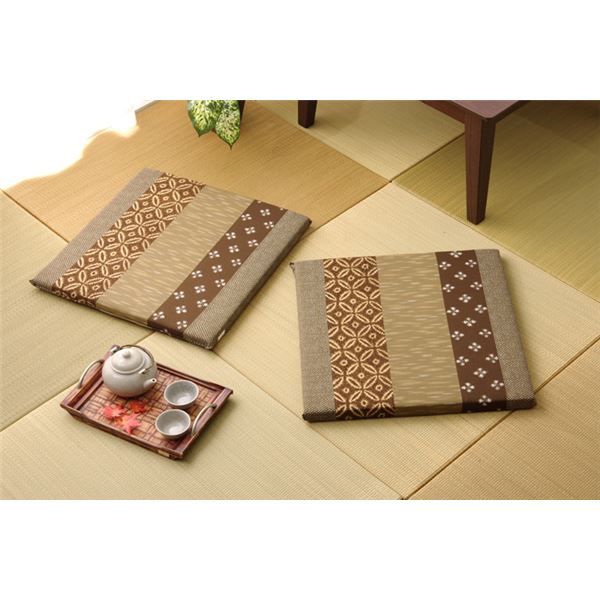 和柄 座布団 ブラウン 約55×55cm 2枚組 綿100％ 日本製 絣和柄 座布団 〔リビング 居間 店舗〕代引NG クッション・座布団 クッション