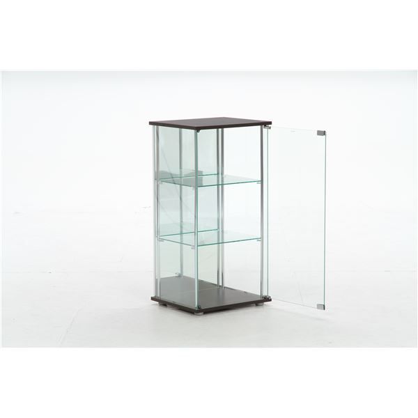 ガラス製 コレクションケース ショーケース 3段 幅42.5cm ブラウン 背面ミラー付き 硝子製棚板2枚 脚付き リビング 店舗 お店代引NG