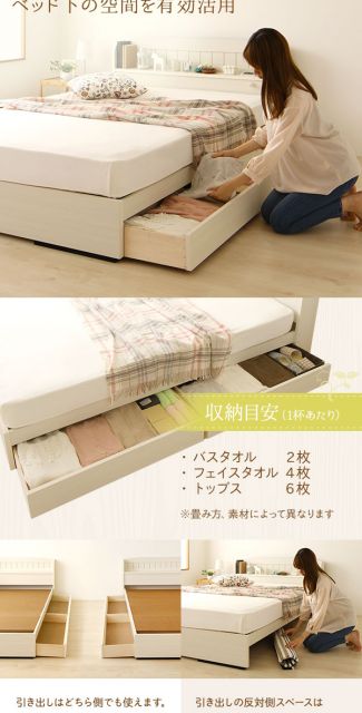 多機能ヘッドボード 収納付きベッド シングルサイズ (ポケットコイルマットレス付き) 宮棚付き ライト付き 国産ベッドフレーム 木目調 低ホルムアルデヒド 引き出し2杯付 カントリーウォルナット代引NG