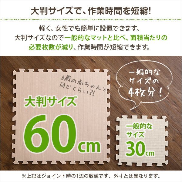 ジョイントマット 大判 60cm×64枚セット ベージュ＆グリーン サイドパーツ付き 洗える 防音 保温 低ホルムアルデヒド 耐久性 フロアマット クッションマット リビング 子供部屋代引不可