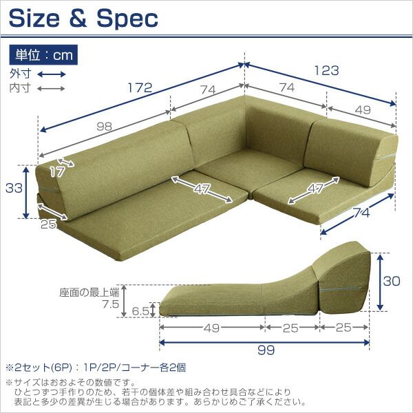 ローソファー 3人掛け コーナー付き 同色2セット ネイビー 座面高7.5cm 分割式 ファブリック 日本製 国産 完成品 フロアソファー リビング家具代引NG