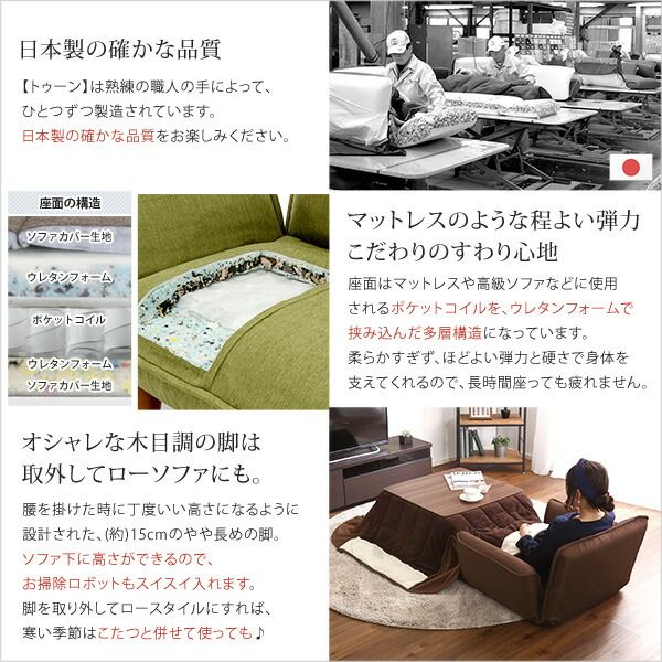 カウチソファー ローソファー 1人掛け 約幅88〜127cm グレー 肘付き 脚付き 14段リクライニング 日本製 国産 フロアソファー 1人掛けソファー リクライニングソファー リビング家具代引NG