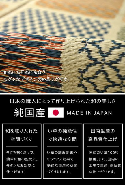ふっくら い草 ラグマット/絨毯 ブルー 約191cm×191cm 日本製 抗菌 防臭 調湿 裏面ウレタン代引NG