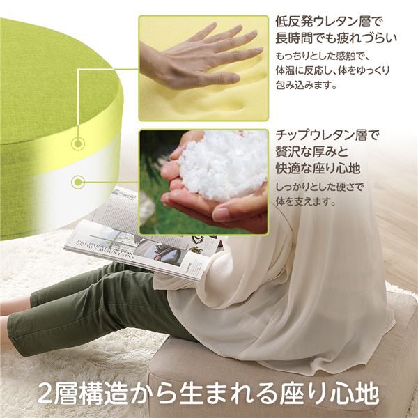 超極厚 ボリュームクッション/リビング雑貨 スクエアタイプ グリーン 厚み17cm 低反発 脱着式カバー付き 国産ウレタン使用 シンプル ダリアン素材 『Pastel』代引NG