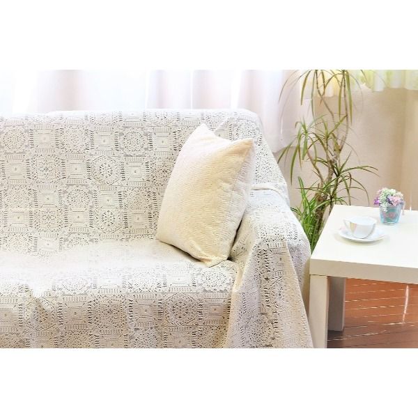 スーパSALE10倍＆4時間限定10％OFF ソファーカバー ベッドカバー 190×190cm 正方形 洗える 綿混 日本製 レースマルチカバー リビング ダイニング ベッドルーム