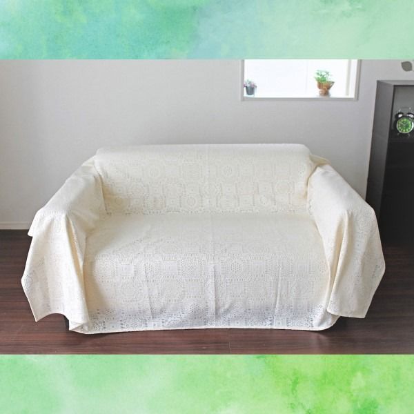 スーパSALE10倍＆4時間限定10％OFF ソファーカバー ベッドカバー 190×190cm 正方形 洗える 綿混 日本製 レースマルチカバー リビング ダイニング ベッドルーム