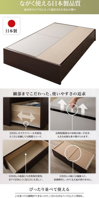 日本製 ヘッドレス ボックス収納 ベッド セミシングルサイズ 国産ポケットコイルマットレス 引き出し2杯付き 長尺物可 大容量 頑丈 耐荷重500kg アイボリー代引NG