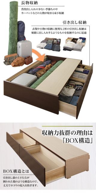 組立設置サービス 日本製 ヘッドレス ボックス収納 ベッド シングルサイズ 国産ポケットコイルマットレス 引き出し2杯付き 長尺物可 大容量 頑丈 耐荷重500kg アイボリー代引NG