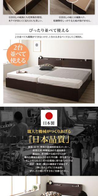 組立設置サービス 頑丈 引き出し収納付き ベッド シングル スリムヘッドボード 薄型宮付き 国産ポケットコイルマットレス 背面化粧 低ホルムアルデヒドF☆☆☆☆ 長尺物可 大容量 2口コンセント 収納ボックス2杯 日本製 ダークブラウン代引NG