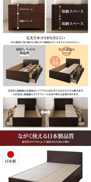 組立設置サービス 省スペース ヘッドボード 頑丈 大容量 BOX収納 ベッド セミシングルサイズ (フレームのみ) 日本製 低ホルムアルデヒドF☆☆☆☆ 長尺物可 引き出し5杯 ナチュラル代引NG