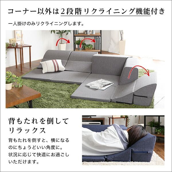 コーナー ローソファー 単品 コーナー付き ネイビー 1人掛け：幅約49cm コーナー：約幅74cm 日本製 国産 フロアソファー コーナーソファー リビング家具代引NG