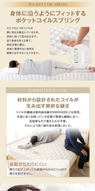 完全受注生産方式 純国産 TSI ポケットコイルマットレス ベーシックタイプ/レギュラー丈 シングル ノンヒートコイル 抗菌・防臭・防ダニ加工 東京スプリング 国内自社一貫製造 日本製代引NG