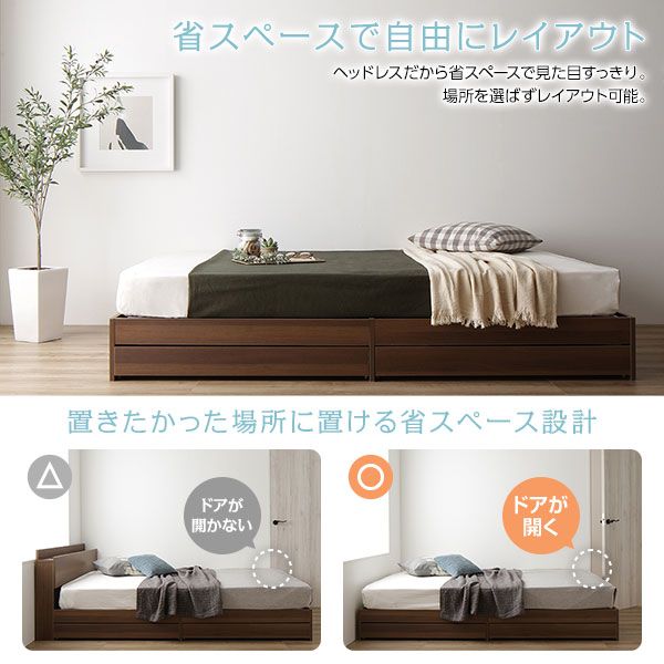 スーパSALE10倍＆4時間限定10％OFF ナチュラルテイスト 収納ベッド セミダブルサイズ ポケットコイルマットレス付き 引出し2杯付き 木目調 ヘッド無し 耐荷重200kg 頑丈 ナチュラル