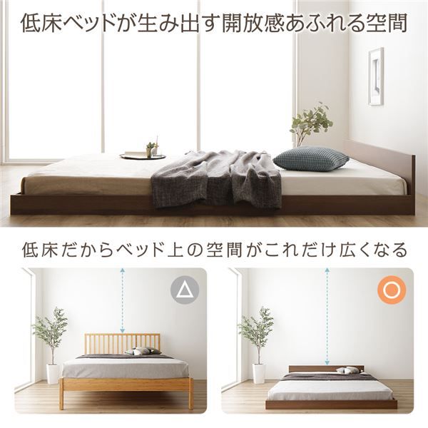 スーパSALE10倍＆4時間限定10％OFF すのこベッド ローベッド 省スペース フラットヘッドボード ブラウン ダブル ダブルベッド ポケットコイルマットレス付き 木製ベッド 低床 一枚板