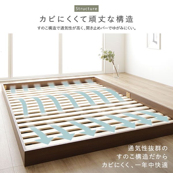 スーパSALE10倍＆4時間限定10％OFF すのこベッド ローベッド 省スペース ヘッドボードレス ブラウン ダブル ダブルベッド ポケットコイルマットレス付き 木製ベッド 低床
