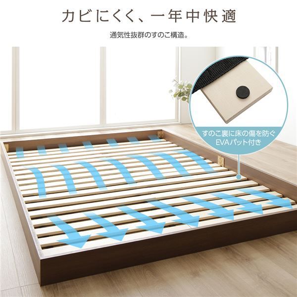 スーパSALE10倍＆4時間限定10％OFF すのこベッド ローベッド 省スペース ヘッドボードレス ブラウン ダブル ダブルベッド ポケットコイルマットレス付き 木製ベッド 低床