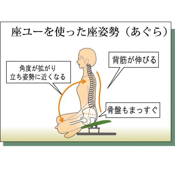 あぐら椅子/正座椅子 スウィング背もたれ付き モスホワイト×ブラック 幅60cm 耐荷重80kg 日本製 スチール 代引NG