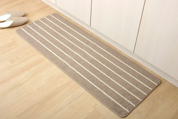スーパSALE10倍＆4時間限定10％OFF キッチンマット/台所マット 【ネイビー 約45×240cm】 長方形 洗える 防滑加工 折りたたみ収納 シンプルボーダー【代引NG】