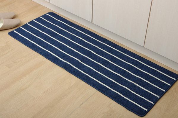 スーパSALE10倍＆4時間限定10％OFF キッチンマット/台所マット 【ベージュ 約45×240cm】 長方形 洗える 防滑加工 折りたたみ収納 シンプルボーダー【代引NG】