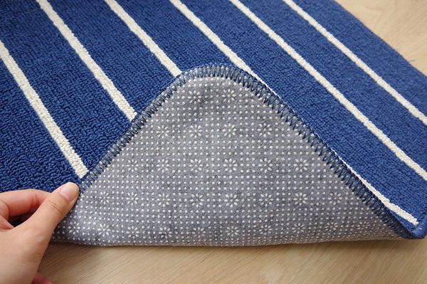 スーパSALE10倍＆4時間限定10％OFF キッチンマット/台所マット 【ベージュ 約45×240cm】 長方形 洗える 防滑加工 折りたたみ収納 シンプルボーダー【代引NG】