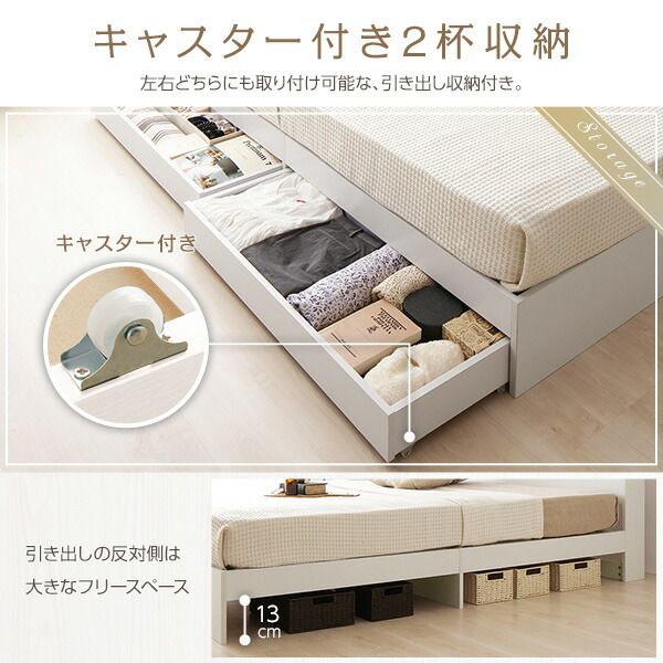 スーパSALE10倍＆4時間限定10％OFF ベッド 収納付き ダブル ホワイト ベッドフレーム ハイクオリティモダン 木製ベッド 引き出し付き 宮付き コンセント付き