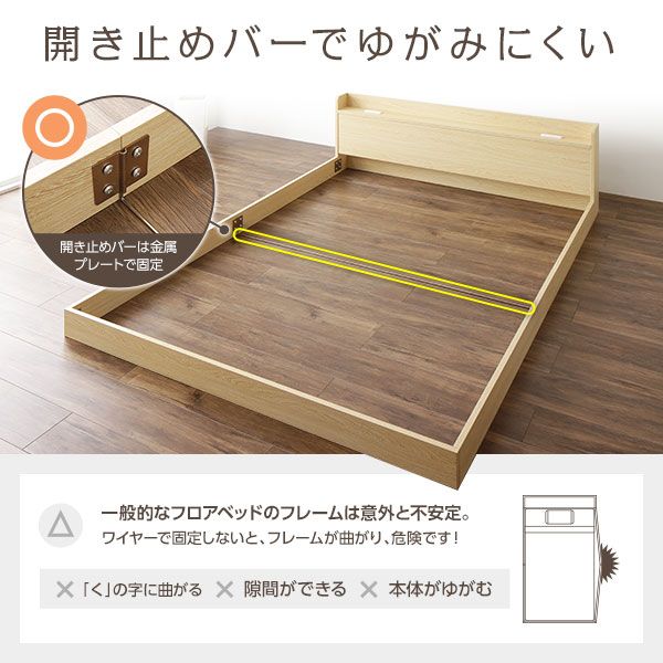 スーパSALE10倍＆4時間限定10％OFF ヘッドボード付き ローベッド すのこベッド ダブルサイズ (ボンネルコイルマットレス付き) 宮棚付き 2口コンセント付き 木目調 メラミン樹脂加工板使用 頑丈 ホワイト