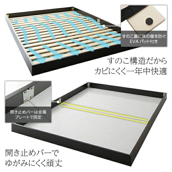 ヘッドボード無し ローベッド フロアベッド シングルサイズ (ボンネルコイルマットレス付き) スノコ構造 頑丈 木目調 スタイリッシュ ホワイト