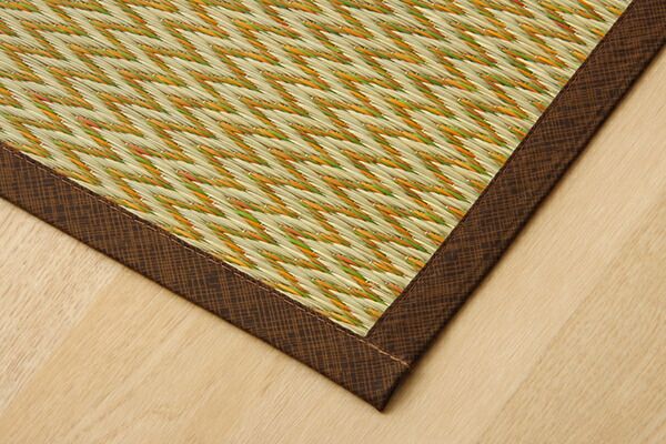 い草 花ござ ラグマット/絨毯 4.5畳 格子柄 市松柄 ブラウン 団地間4.5畳 約255×255cm 抗菌 防臭 消臭 調湿 〔リビング〕代引NG