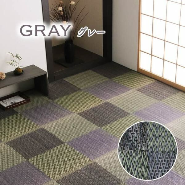 い草 花ござ ラグマット/絨毯 8畳 格子柄 市松柄 ブルー 団地間8畳 約340×340cm 抗菌 防臭 消臭 調湿 〔リビング〕代引NG