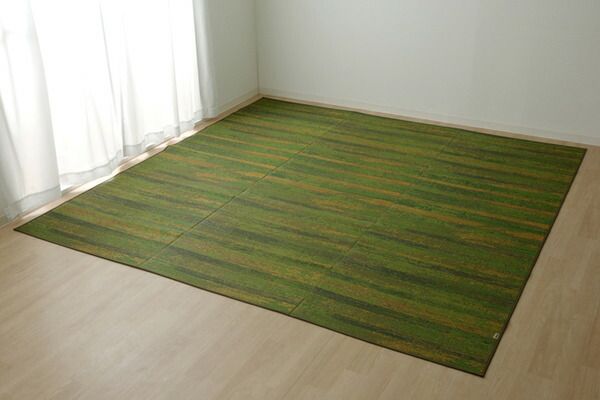 い草 花ござ ラグマット/絨毯 グリーン 江戸間3畳 約174×261cm 抗菌 防臭 消臭 調湿 日本製 〔リビング フローリング〕代引NG