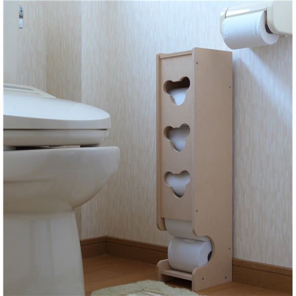 トイレラック トイレット ペーパーホルダー 約幅14cm×奥行14.5cm×高さ61cm ナチュラル 無塗装 フタ付き ペーパー約5個収納可 日本製 国産 トイレットペーパー収納 トイレ収納代引NG