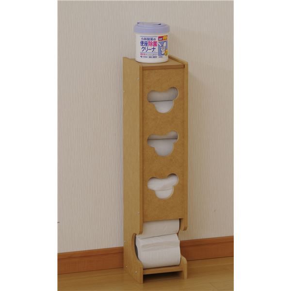 トイレラック トイレット ペーパーホルダー 約幅14cm×奥行14.5cm×高さ61cm ナチュラル 無塗装 フタ付き ペーパー約5個収納可 日本製 国産 トイレットペーパー収納 トイレ収納代引NG