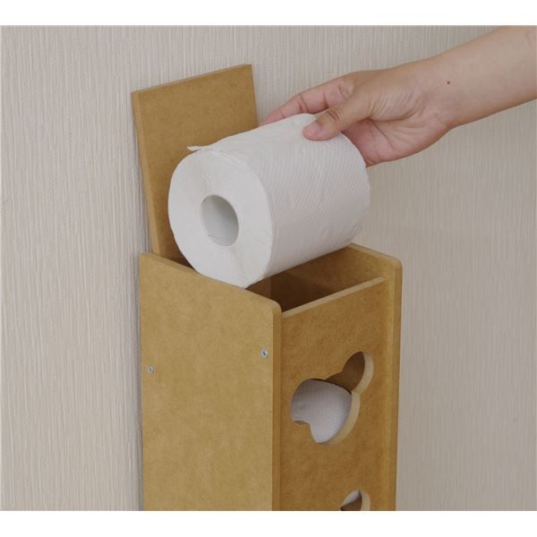 トイレラック トイレット ペーパーホルダー 約幅14cm×奥行14.5cm×高さ61cm ナチュラル 無塗装 フタ付き ペーパー約5個収納可 日本製 国産 トイレットペーパー収納 トイレ収納代引NG