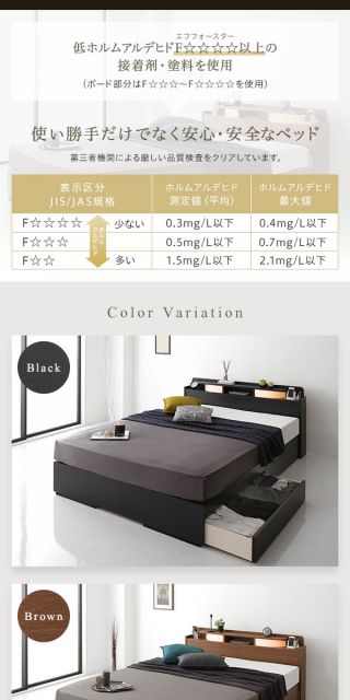 2段棚 ヘッドボード付き 収納ベッド ダブルサイズ 日本製ボンネルコイルマットレス付き 引出し2杯付き ライト付き 宮棚付き コンセント付き 国産フレーム 低ホルムアルデヒド 木目 ブラウン代引NG