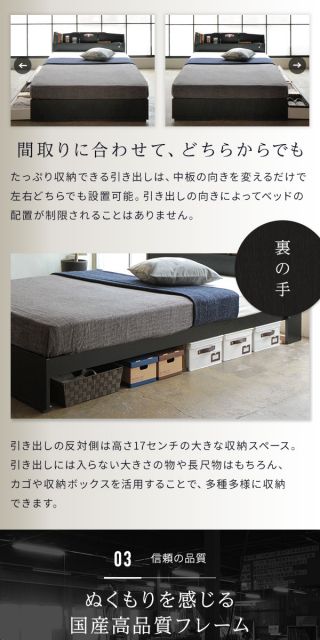 ヘッドボード付き 収納ベッド シングルサイズ 日本製ボンネルコイルマットレス付き 引出し2杯付き ライト付き 宮棚付き コンセント付き 国産フレーム 低ホルムアルデヒド  ホワイト代引NG