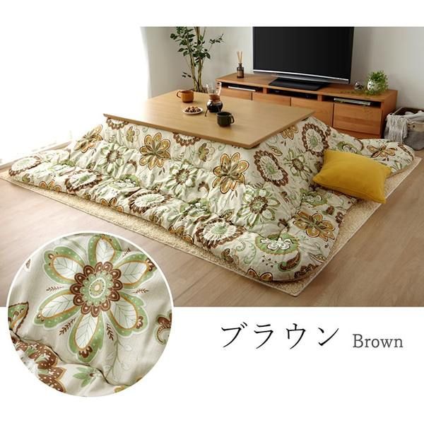 こたつ布団/寝具 花柄 掛け単品 ブラウン 約205×245cm 長方形 日本製 洗える 綿100％ 躓き防止仕様 〔リビング〕代引NG
