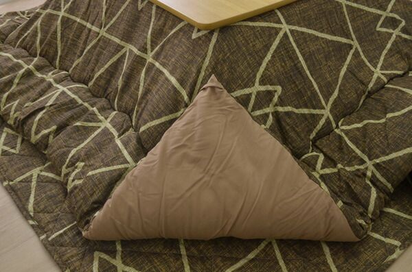 シンプル こたつ布団/寝具 幾何柄 掛け敷きセット グリーン 約190cm×190cm 正方形 洗える 〔リビング ダイニング〕代引NG