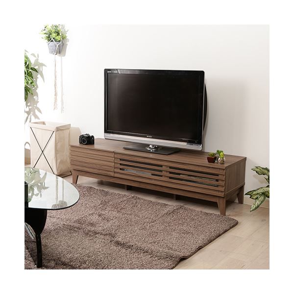 テレビ台 ローボード 幅150cm ミディアムブラウン AV機器収納対応 コード穴 引き出し 脚付き ライン リビング ダイニング代引NG