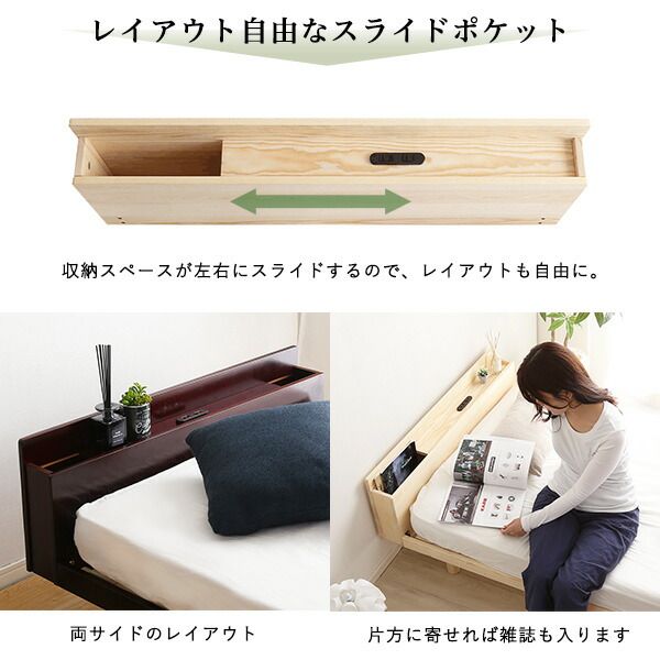 〔 すのこベッド専用宮 棚 単品 〕 シングル用 ホワイトウォッシュ パイン材 木製 2口 コンセント付き 低ホルムアルデヒド スライドポケット 通気性 耐久性 ベッド棚代引不可