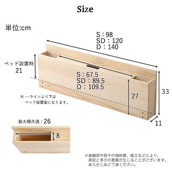 〔 すのこベッド専用宮 棚 単品 〕 シングル用 ホワイトウォッシュ パイン材 木製 2口 コンセント付き 低ホルムアルデヒド スライドポケット 通気性 耐久性 ベッド棚代引不可