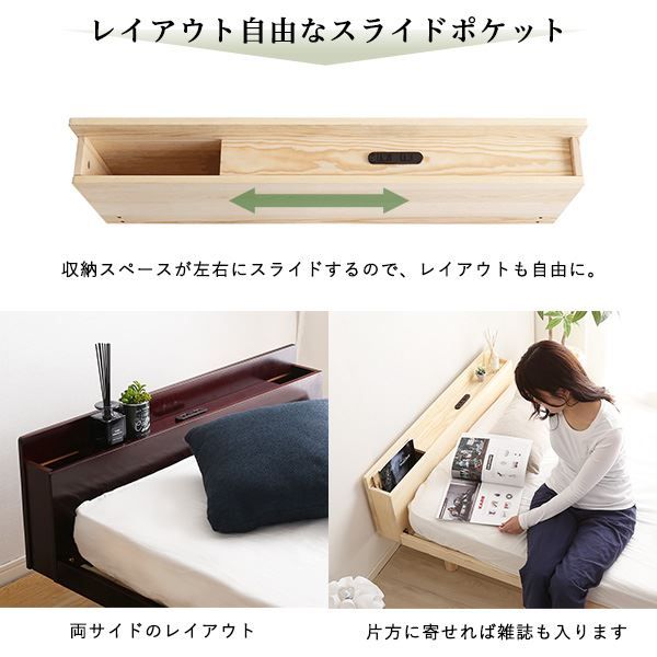〔 すのこベッド専用宮 棚 単品 〕 シングル用 ホワイトウォッシュ パイン材 木製 2口 コンセント付き 低ホルムアルデヒド スライドポケット 通気性 耐久性 ベッド棚代引不可