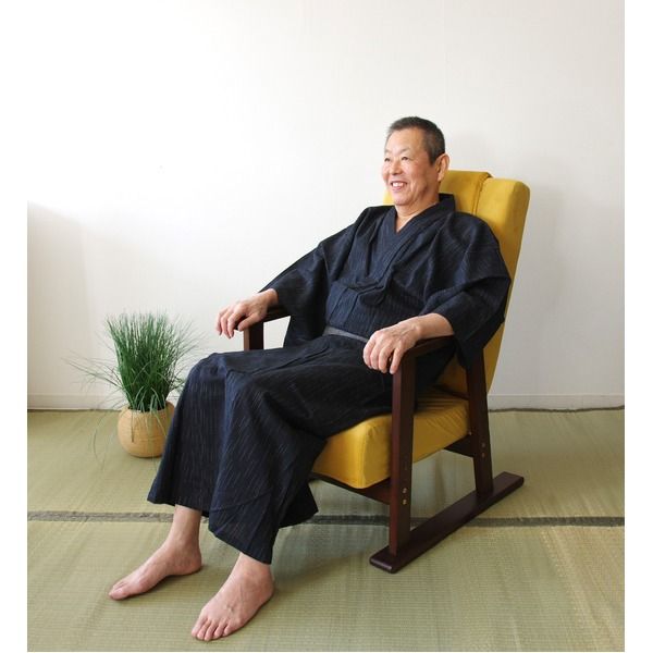 腰をいたわる 高座椅子 幅58cm イエロー 13段階リクライニング 高さ5段階調整 肘付き ハイバック レバー式 スチール 日本製代引NG