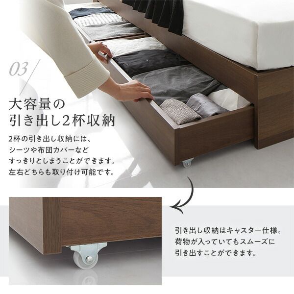 スーパSALE10倍＆4時間限定10％OFF 収納付き ベッド ワイドキング260（SD+D） 引き出し付き キャスター付き 棚付き コンセント付き ブラック ボンネルコイルマットレス付き