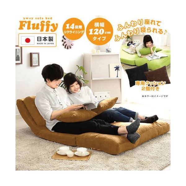3WAY ソファーベッド セミダブル 幅120cm ベージュ 日本製 パイプフレーム ウレタン クッション2個付き 完成品 〔リビング〕代引NG